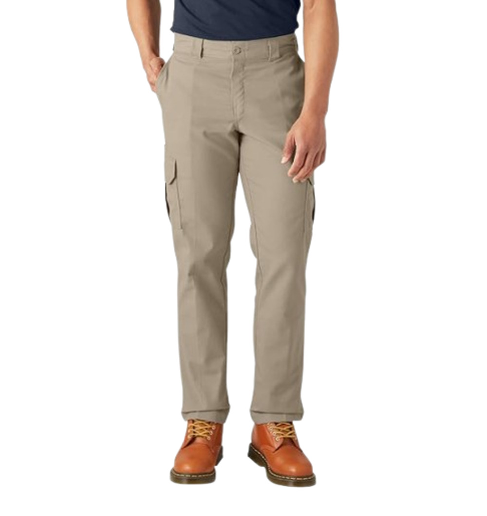 DICKIES Mens Twill Stretch Cargo Pants 42x30 Khaki Straight Leg NWT